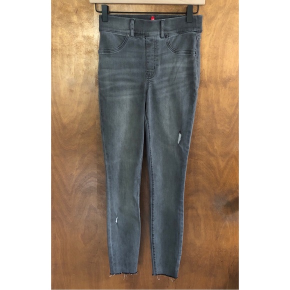 Spanx Gray High Rise Skinny Jeans Stretchy Pull On Shapewear Denim Elastic Comfy - Picture 2 of 13